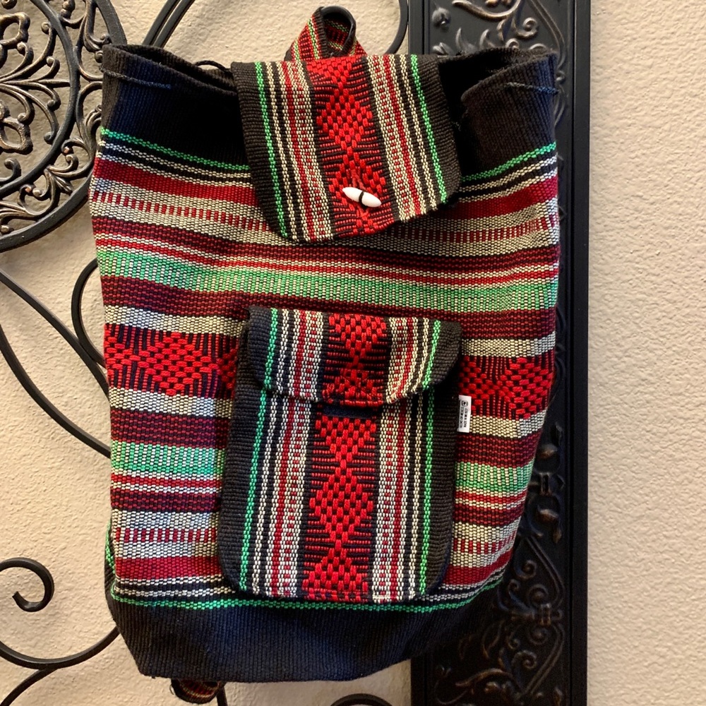 Large Unisex Hippie Backpack Woven Rucksack Drawstring